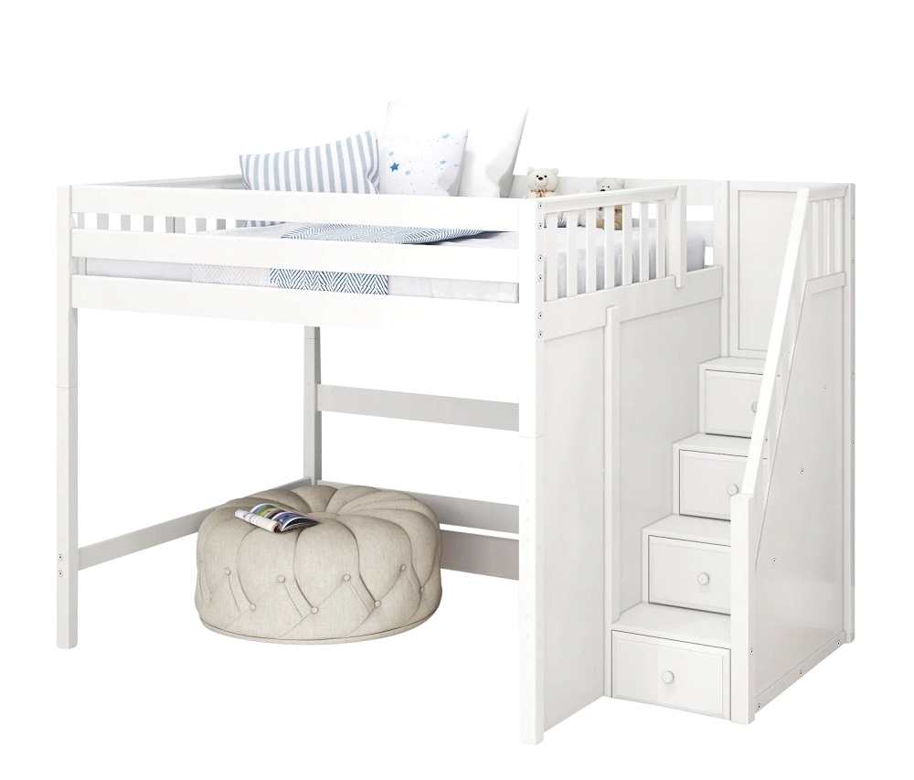 Hayes White Queen Loft Bed with Stairs Questions & Answers