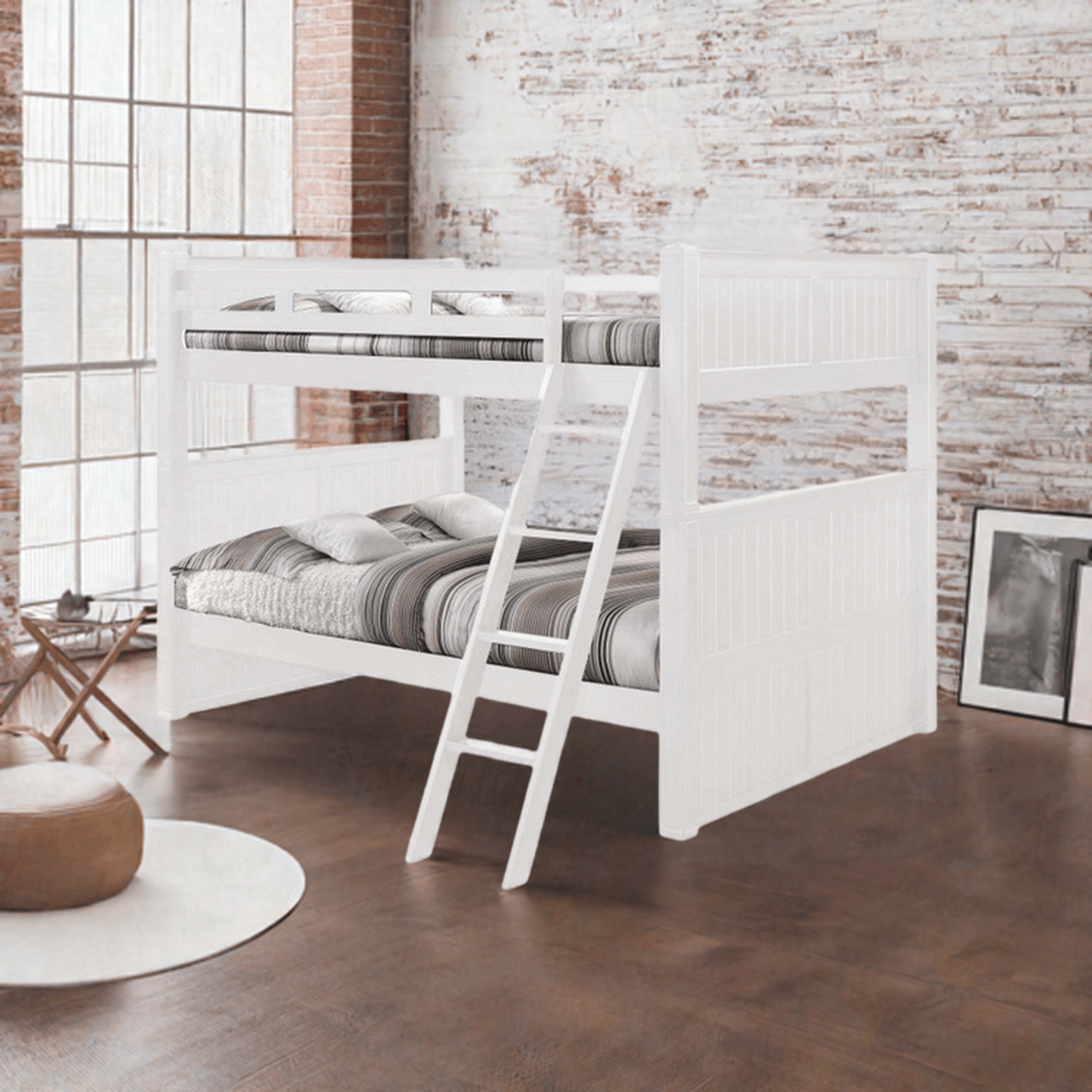 what is the spacing between the two beds when lying down (Beatrice Queen over Queen Bunk Bed White)