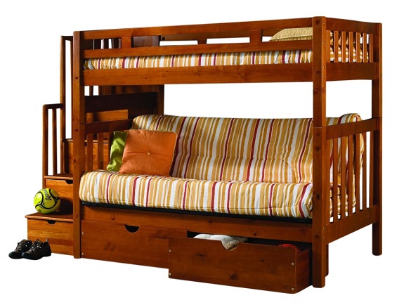 Barker Island Honey Twin Wood Futon Bunk Bed with Stairs Questions & Answers